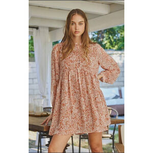 Ces Femme Floral Long Sleeve Dress - Pink